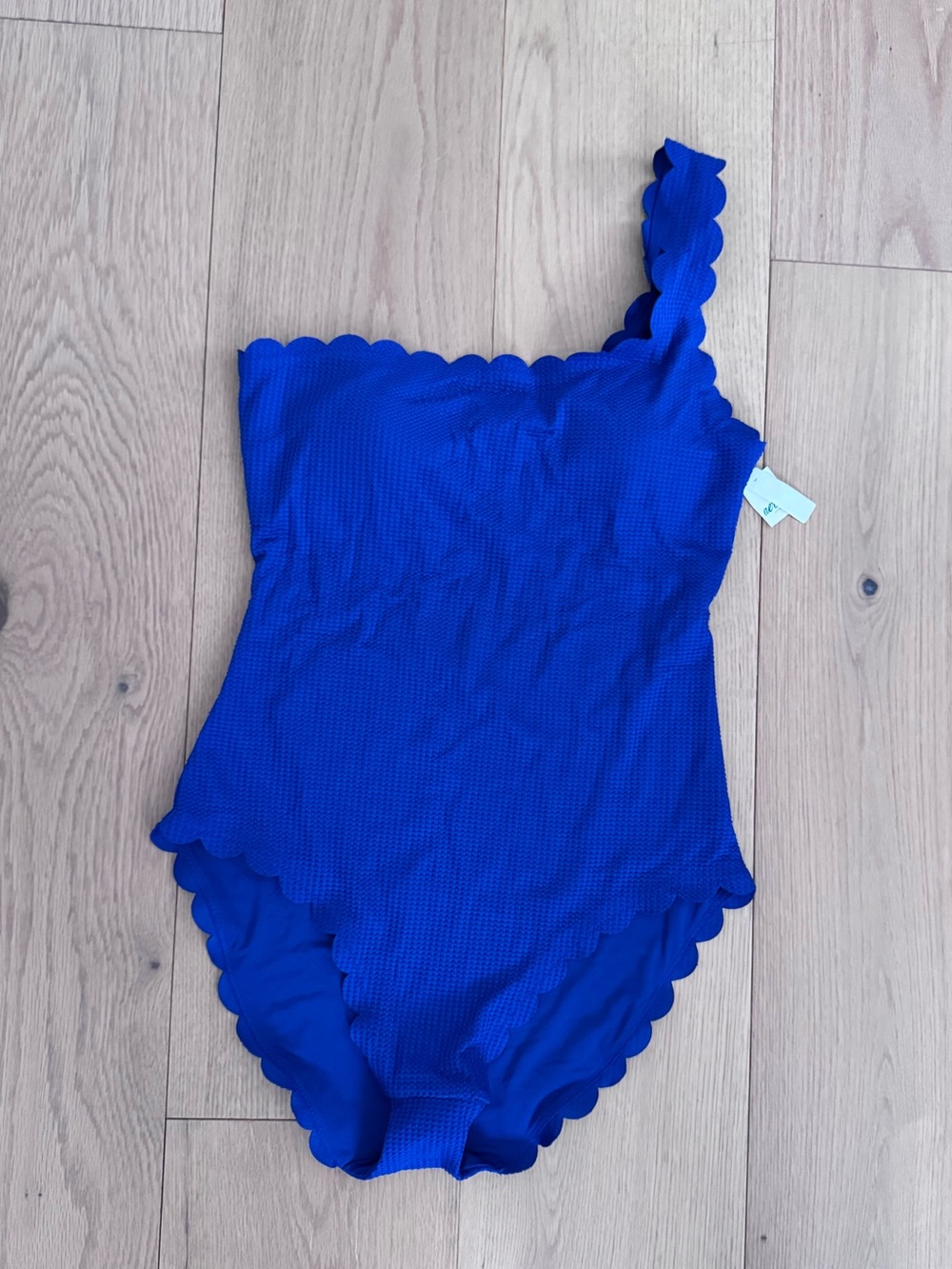 aerie One-Shoulder Scallop-Edge One-Piece Swimsuit - Royal Blue